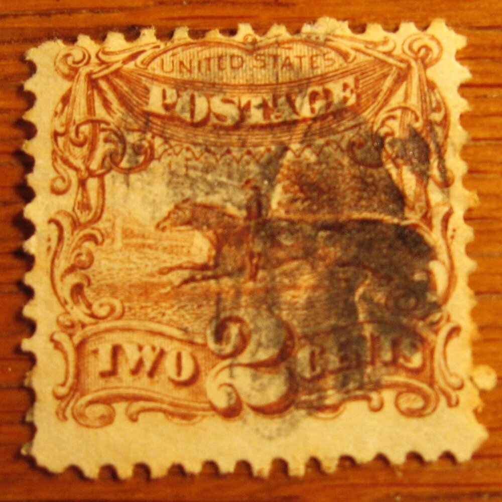 1869 Pony Express Rider brown 2 cent stamp